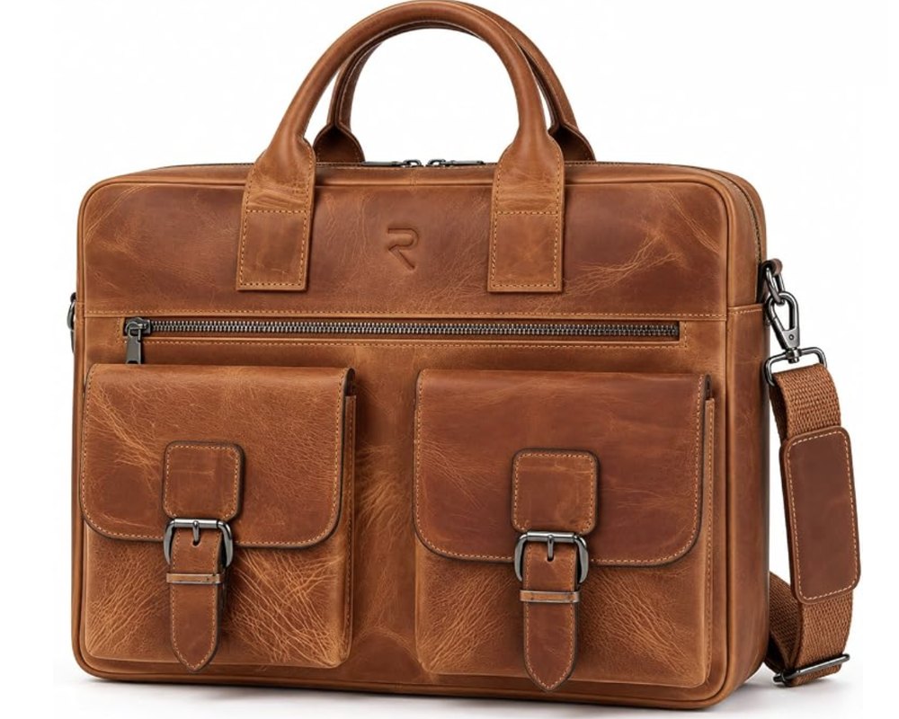 RAVEO Heritage Leather Briefcase in Cognac