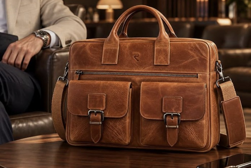 RAVEO Heritage Leather Briefcase – lifestyle